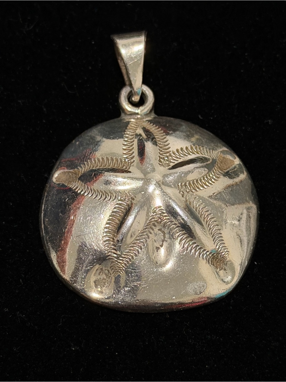 Vintage 925 Mexico Solid Sterling Silver Sand Dollar Pendant